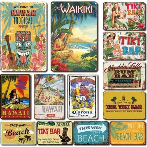 Funny Aloha Tiki Bar Poster Tin Sign Vintage Beach Bar Pub Art Wall Decor Metal Plate Retro Hawaii Beauty Iron Painting Signs