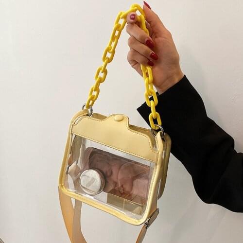 Spring and Summer New Womens Bag 2021 Transparent Single Shoulder Jelly Chain Small Square Bag Clear Purse Designer Handbags
