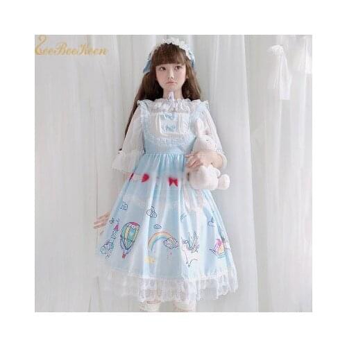 Sweet Lolita Dress Spring/ Summer Chiffon Suit Girl Princess Dress For Girls Blue Lolita jsk Party Anime Cosplay Costume Women