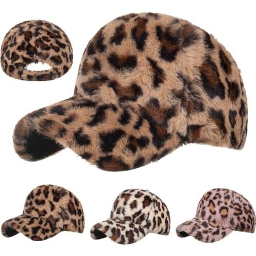 Winter Women Men Plush Keep Warm Leopard Printed Adjustable Baseball Cap Outdoor Casual Visors Hip Hop Hat Snapback Sun Hat#p3