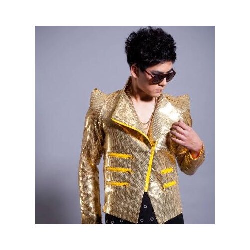 Gold Singer Oblique zipper men coat Sequined jacket mens jackets stage 1 fashion man jacket clothing 3XL Customizable