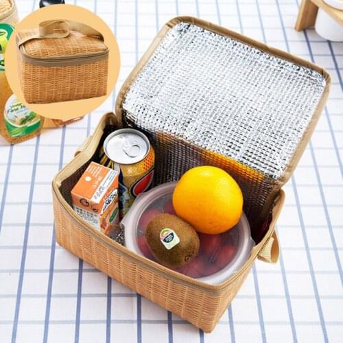 1/2Pcs Waterproof Rattan Lunch Bags Food Storage Container Portable Lunch Box Large Capacity Picnic Bags Camping Tools