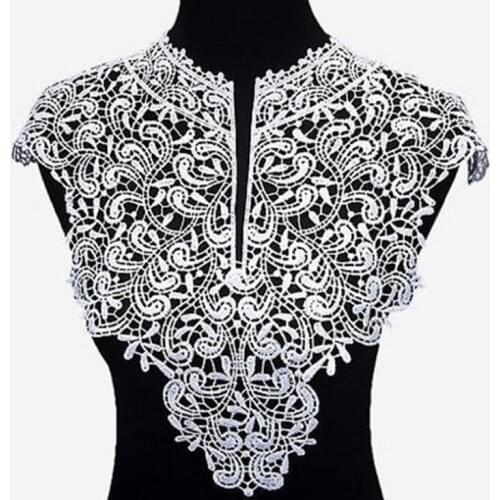 1 Piece Large White Black Beautiful Embroidery Flower Neckline Lace Applique Fabric Venise Lace Collar DIY Sewing Accessories