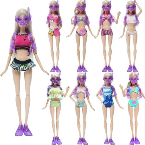2 Pcs/Set = 1x Plastic Diving Equipment Oxygen Tank + 1x Fashion Mix Style Swimsuit Swimwear Bikini Clothes for Barbie Doll Toys