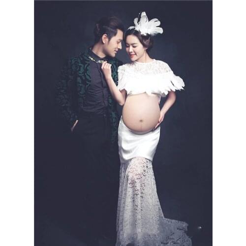 2021 Matenity Gown Photo Shoot Maternity Photography Props Lace Hollow Sexy Strapless Sunscreen Beach Bikini Blouse Skirt