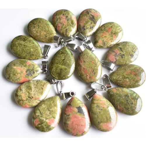 Fashion Hot sale top quality natural flower green water drop teardrop charms pendants jewelry 24pcs wholesale free shipping