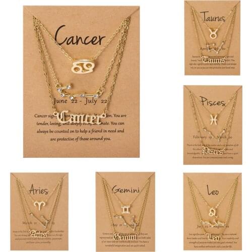 3Pcs/Set 12 Horoscope Zodiac Sign Gold Pendant Necklace Women Men Cancer Leo Scorpio 12 Constellation Birthday Jewelry Gift