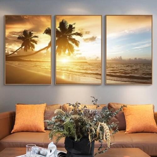 3pcs Set Nordic Poster Print Sea Beach Sunrise Sunset Canvas Wall Art Seascape Picture Poster for Living Room Bedroom Decoration