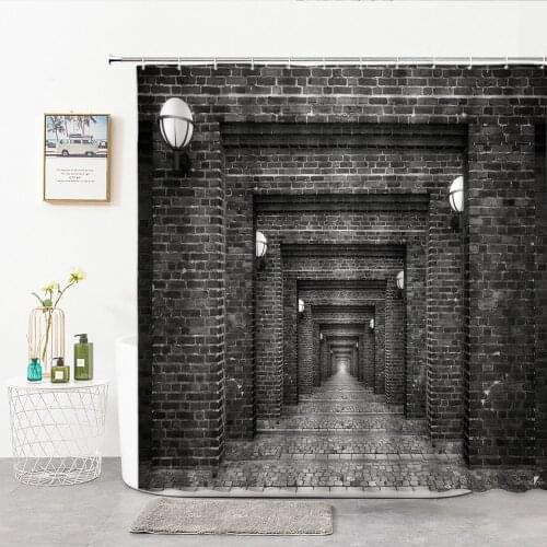 3D Shower Curtain Retro Old Building Stone Wall Aisle Corridor With Hook Kitchen Bedroom Bathroom Decor Curtain Bath Supplies