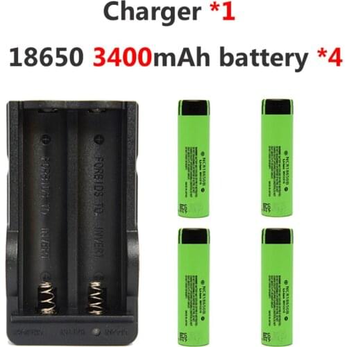 4pcs/lot 18650 3.7v 3400mah Rechargeable Li-ion Battery For Panasonic +1* Charger for Led Flashlight Headlight