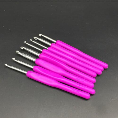 DIY 8 Plastic Handle Aluminum Crochet Knit Hook Knitting Needles Sizes 2.5-6.0mm