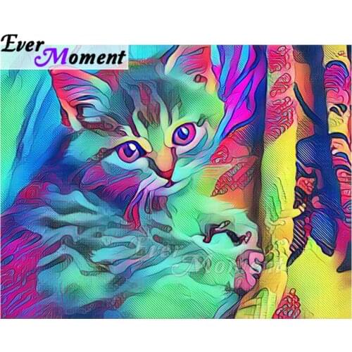 Ever Moment Diamond Painting Mosaic Colorful Cat Full Square Drill Cross Stitch Picture Of Rhinestone Diamond Embroidery ASF1927