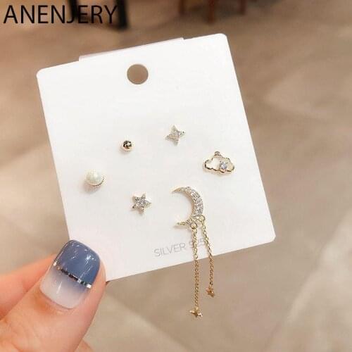 Dainty Clouds Stars Moon Tassel Earrings Set For Women Fashion Korean Daily Jewelry Wholesale S-E1365