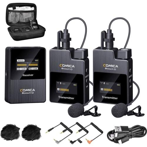 Wireless Lavalier Microphone,Comica BoomX-D2 2.4G Digital Mini Wireless Lapel Microphone with 2 Transmitter and 1 Receiver
