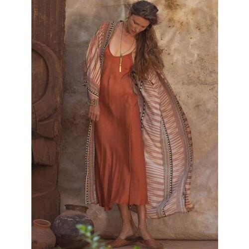 100% Cotton Printed Bikini Cover-ups Elegant Self Belted Komono Dress Tunic Women Plus Size Beach Wear Swim Suit Cover Up Q1228