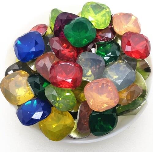 Big Sale Price 100pcs 8 10 12 mm Fat Square Rhinestone Pointed Back Classcial Square Resin Crystal fancy stone Opal colors