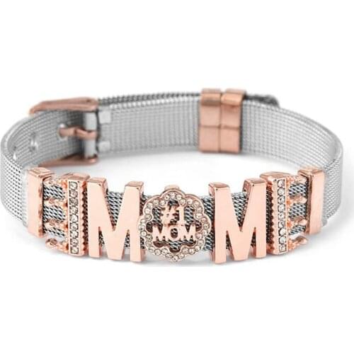 Fashion Design High Quality Rose Gold Stainless Steel Mesh Bracelet DIY Brand Charm Bracelet for Women Mother Days Jewelry Gift