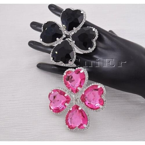 Cuier 7cm Aurora Borealis Crystals Oversized Statement Ring Drag Queen Jewelry Four leaf clover cute heart precious stone
