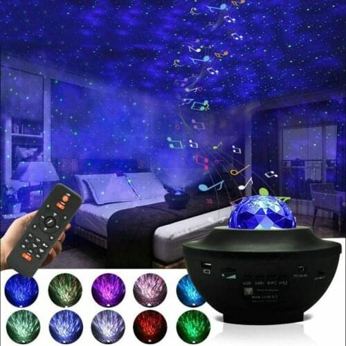 D2 LED Star Ocean Wave Projector Night Light Galaxy Starry Sky Projector Night Lamp With Music Bluetooth Speaker For Childrens