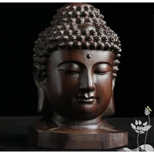 Wood Buddhist Statue Figurine India Buddha Head Statue Craft Ornament Decor
