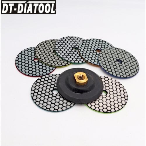 DT-DIATOOL 8pcs/set Flexible Diamond Dry Polishing Pads Resin Bond Sanding Disc For Granite Marble Dia 4"/100mm