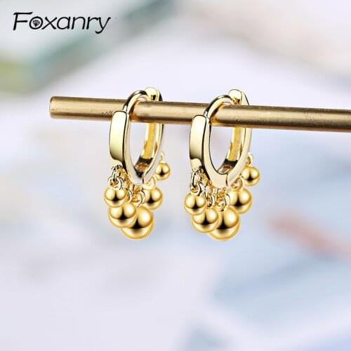 Foxanry Creative Simple Bead Tassel Earrings for Women Couples 925 Sterling Silver Elegant Earring Jewelry Gifts Prevent Allergy