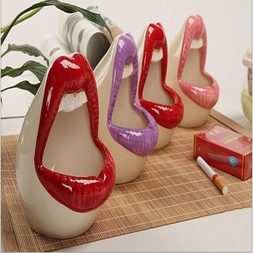 China Ceramic Ashtray Cute Cartoon Ashtray Lips Creative Personality Trendy Mouth Fashion Home Mini Send Boyfriend Gift Cigarett