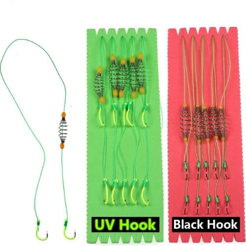 5PCS Twin Hook Spring Saltwater Fishing Hook Rig Carp Fishing Rig with Bait Holder Test 25Kg with one Free Foam Holder