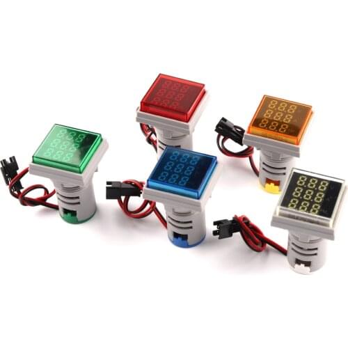 Square Digital Voltmeter Ammeter Hertz 22mm AC50-500V 0-100A 0-99Hz Amp Volt Hertz Voltage Tester Meter LED Pilot Lamp Light