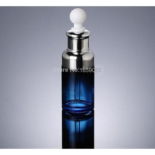 Hot 50ml blue glass dropper bottle Refillable w silver shoulder Reagent Liquid Pipette Bottle Eye Dropper Drop Aromatherapy
