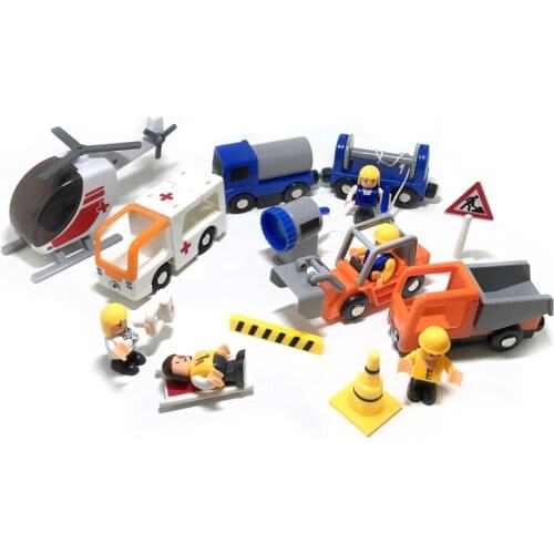 Magnetic train car ambulance fire truck engineering vehicle sound and light compatible wooden track childrens toy train