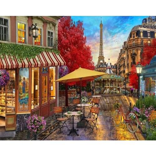 Frame Paris Street DIY Painting By Numbers Modern Wall Art Canvas Picture By Numbers Hand Painted Oil Painting Gift 40x50cm