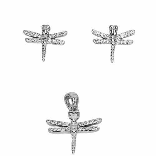 Set earrings and pendant 925 silver with rhodium plated White zircon brand OSNOR