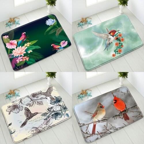 Animals Birds Non-Slip Bath Mat Flowers Green Leaves Plants Kitchen Bedroom Doormat Indoor Floor Carpet Rug Washable Home Decor