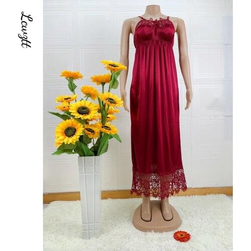 Latest African Women Sexy Elegant Lace Embroidery Pajamas Silk Comfortable Sexy Nightdress Suspender Skirt Length Stretch Dress