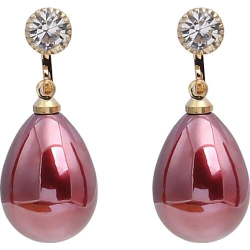 2020 New Contracted Geometric Shiny Teardrop Pearl Clip on Earrings for Without Piercing Women Elegant Wedding Brides Jewelry