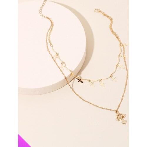 Wholesale 10 Cross Pendant Double Necklace Faith Amulet Ladies Jewelry Gift 2 Color 2021 New Product