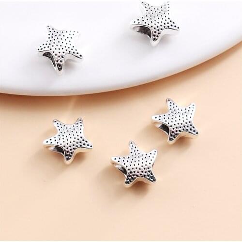 Vintage Silver starfish big hole beads fit Pandora Charms diy European Bracelets Jewelry Making Handmade 58pcs/lot