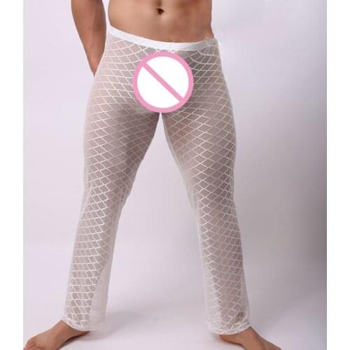 Sexy Men Transparent Long Pants Breathable Ultra-thin Mesh Pajamas Trousers Pajamas Pants Stage Performance Male Sleep Bottoms