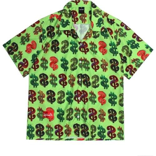 Full Dollar Print Loose Casual Summer Shirts Men and Women Short Sleeve Oversize Hawaiian Shirt Hip Hop Lapel Tops