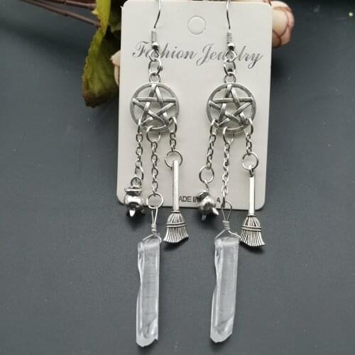 Clear Crystal Quartz Earrings, Raw Quartz Earrings Goth Gothic Dark Occult Pagan Witchy Jeweller
