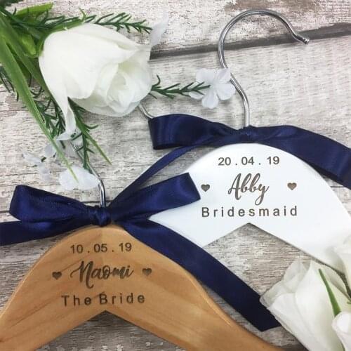Personalised Engraved Wedding Hangers - Wooden Personalized Dress Coat Hanger for Wedding Party Bride Maid of Honour Bridesmaid