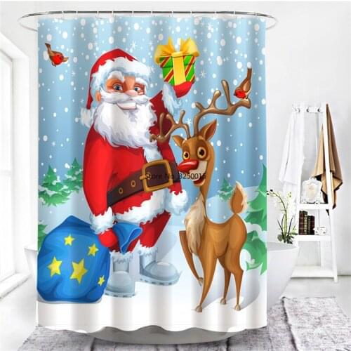 Christmas Home Decoration Curtains For Bathroom Decorative Santa Claus Elk Shower Curtains Waterproof Fabric Bathtub Curtains