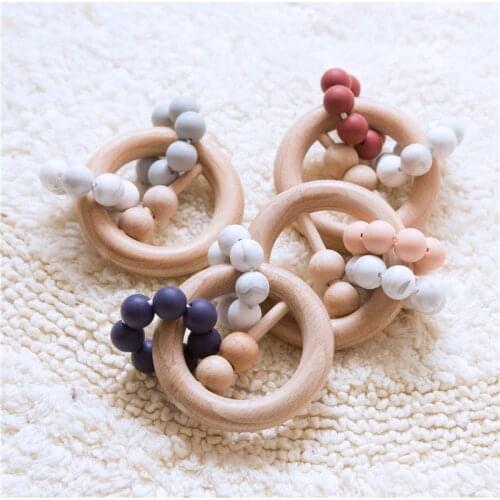 Handmade Wooden Teether Natural Leaves Shaped Silicone Beads Baby Teething Nursing Beech Teether DIY Bracelets baby toys Newly