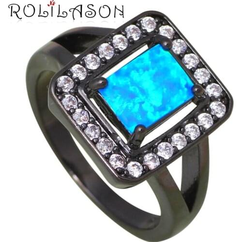 Stylish Square Shape Silver Stamped Blue Fire Opal AAA Zirconia Rings USA size #6#7#8#9 Party Fashion Jewelry OR775