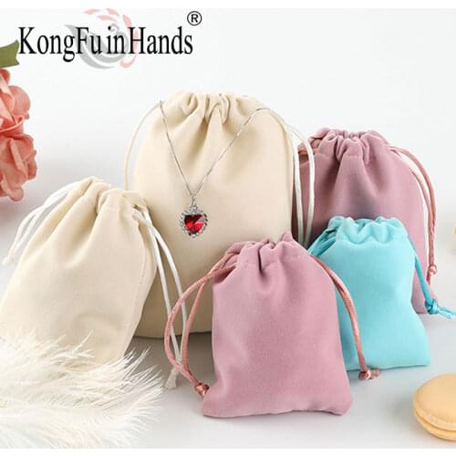 Jewelry Bags Flannel Solid Color Drawstring Empty Bag Small Cloth Bag Earring Necklace Sugar Melon Simple Pink Blue Storage Bag