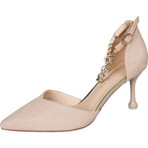 Women shoes Mid-heeled sandals female 2020 new pointed high-heeled shoes female stiletto womens shoes summer single shoes