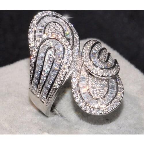 Top Selling Drop Shipping Handmade Luxury Jewelry 925 Sterling Silver Princess Cut 5A CZ Party Women Wedding Leaf Wide Ring Gift