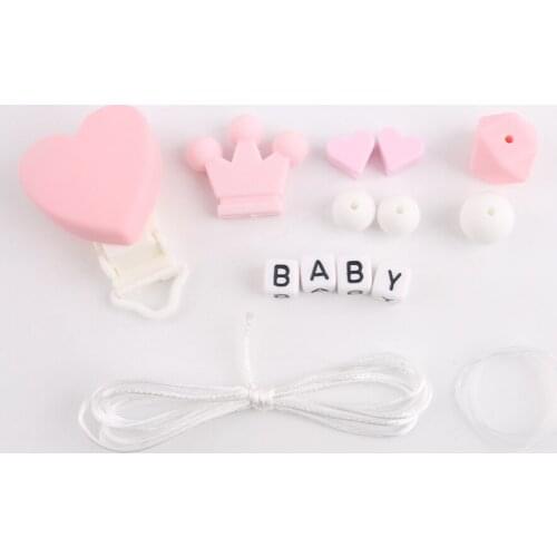 Bite Bites 1set Silicone Beads DIY Set Heart Pacifier Clip Acrylic Letters Chewing Pendant Parent-child Interaction Baby Teether