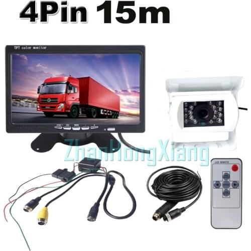 12V/24V 4Pin IR Night Vision White Car Rear View Reverse Backup Camera Kit + 7" TFT LCD Rearview Monitor For RV Bus Long Truck